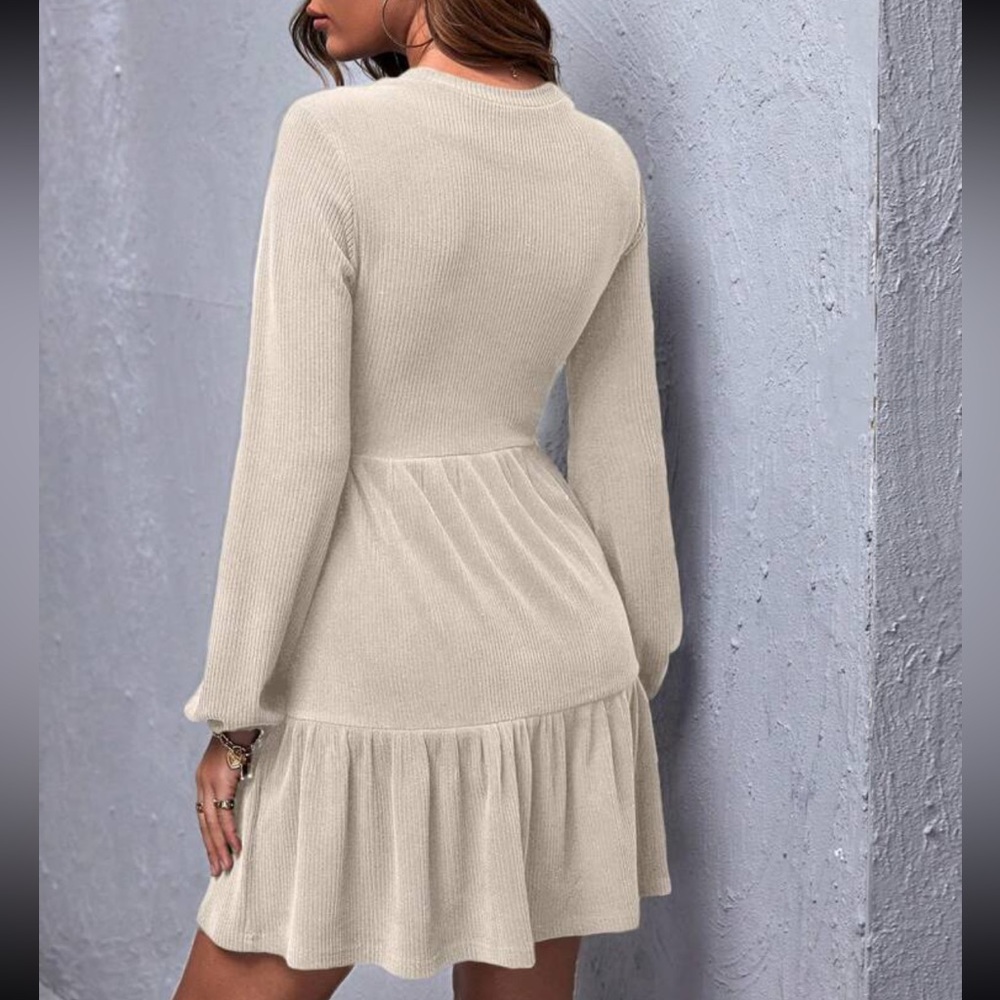 Boho ruffle hem ribbed knit fall  dress - Picture 3 of 5
